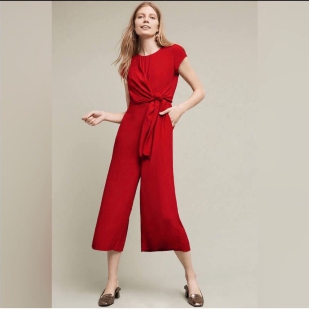 Anthropologie Maeve red jumpsuit